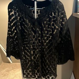 Alfani Black Lacey Bell Sleeve Top Large